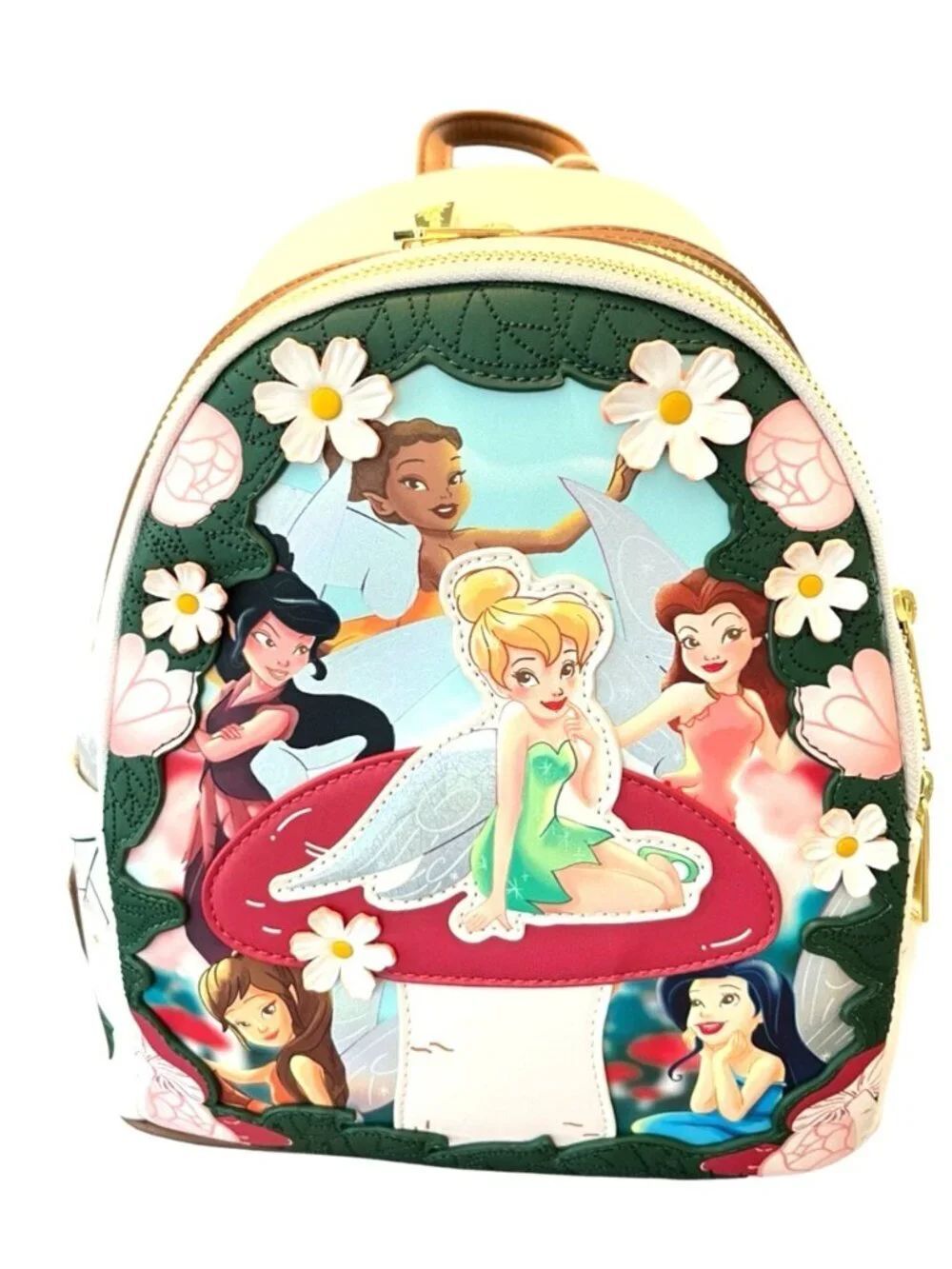 Loungefly Disney Princess Fairies Tinker Bell Mini Backpack Mushrooms Floral NWT